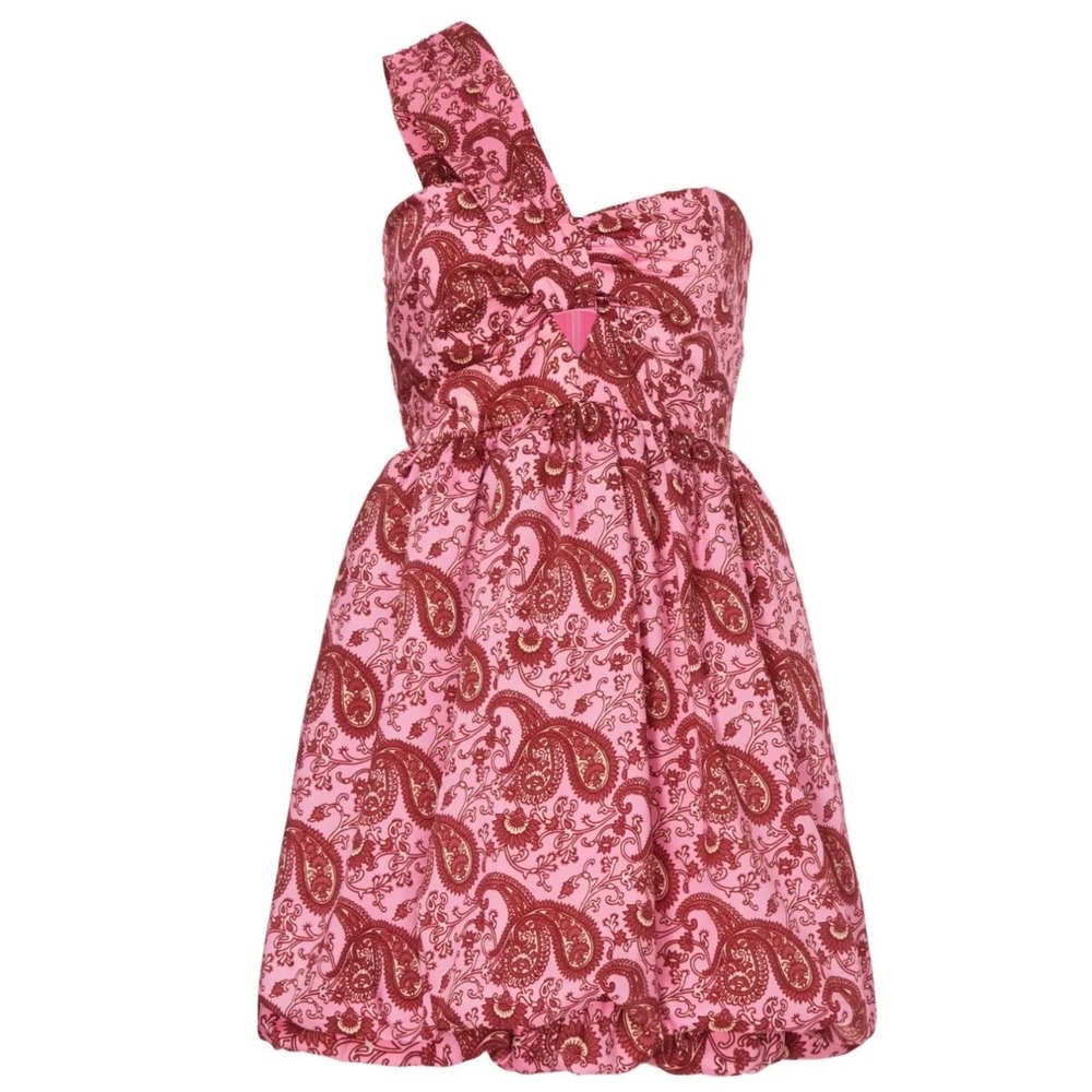 LIKELY Pink Paisley One Shoulder Bubble Hem Mini Dress Size 8 Red Cocktail
